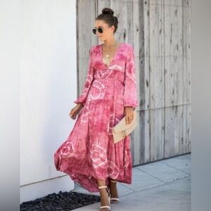 NWT Skylar Rose Tie-Dye Print Boho Maxi Prairie Dress | Size Large|